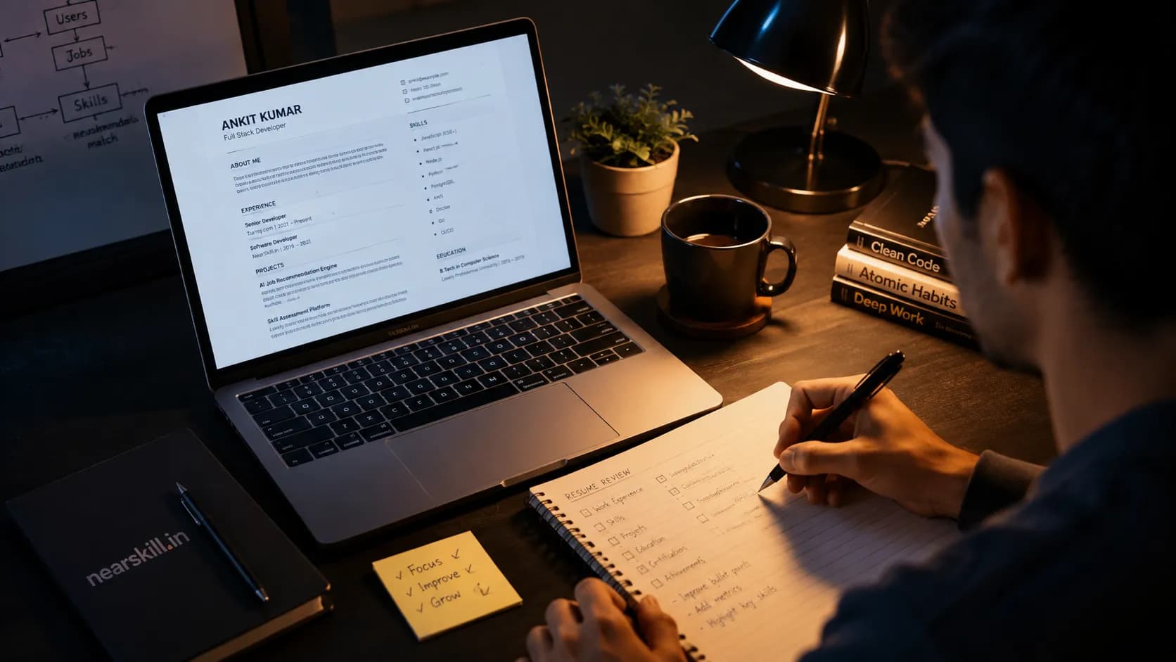 Illustration of a resume being reviewed against AI training role requirements