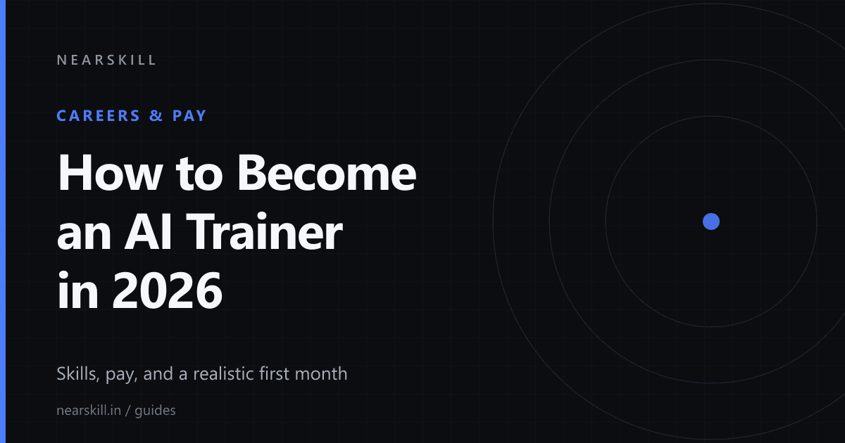 Illustration of the skills and screening steps used to become an AI trainer in 2026