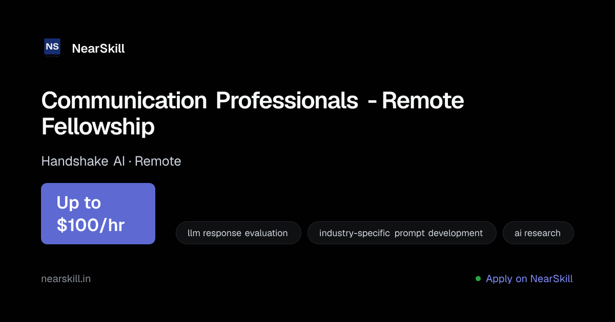 Communication Professionals - Remote Fellowship | Up to $100/hr ...