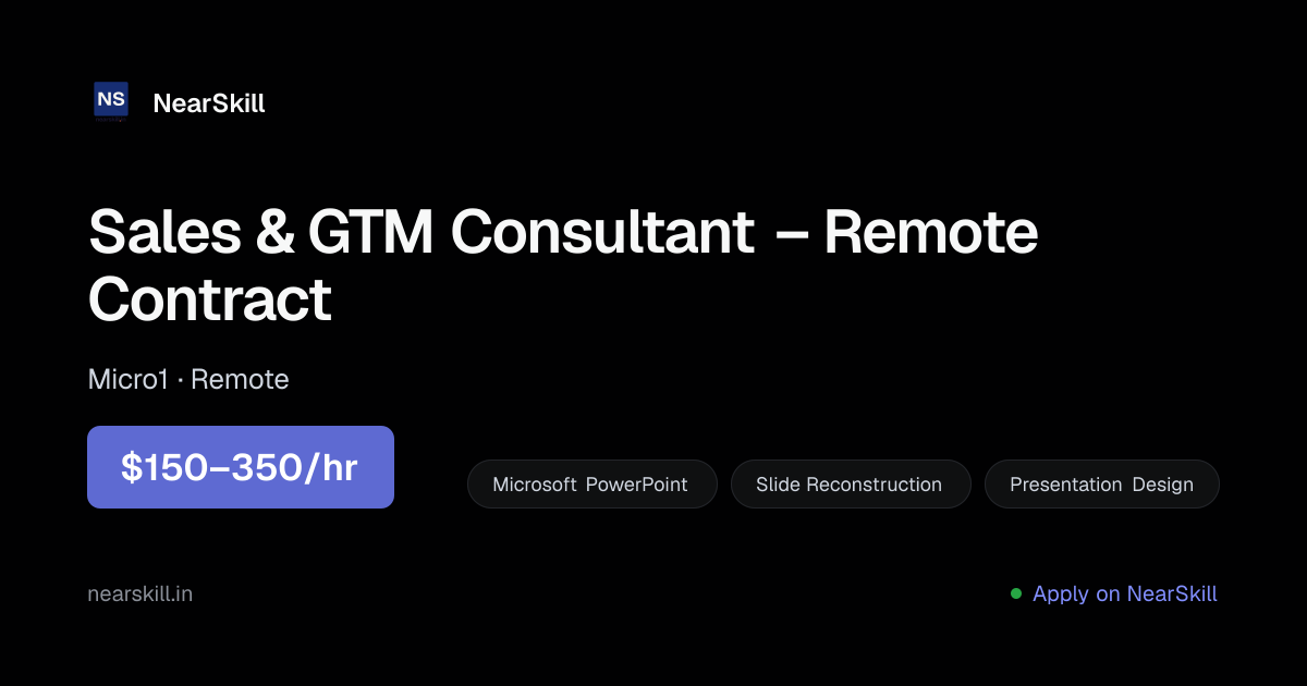 Sales & GTM Consultant – Remote Contract | NearSkill